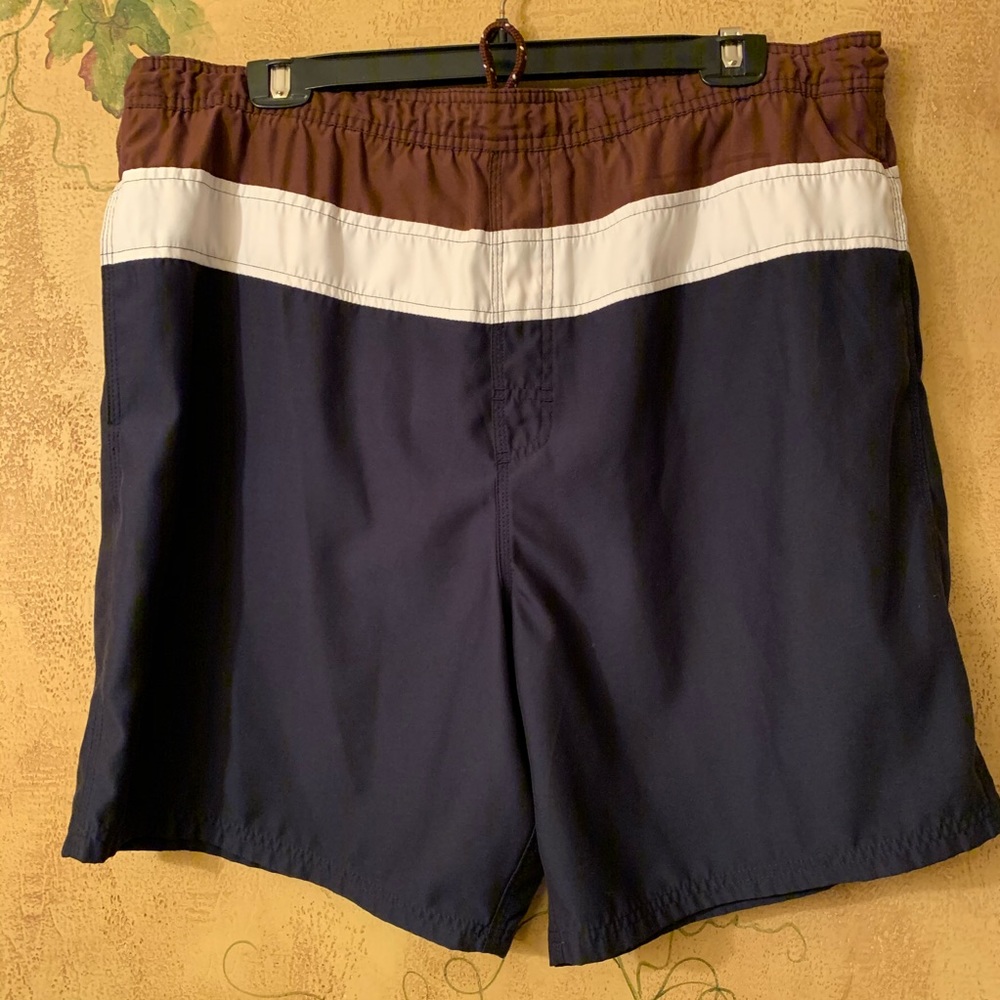 Men’s Islander navy blue/brown swim trunks sz lrg